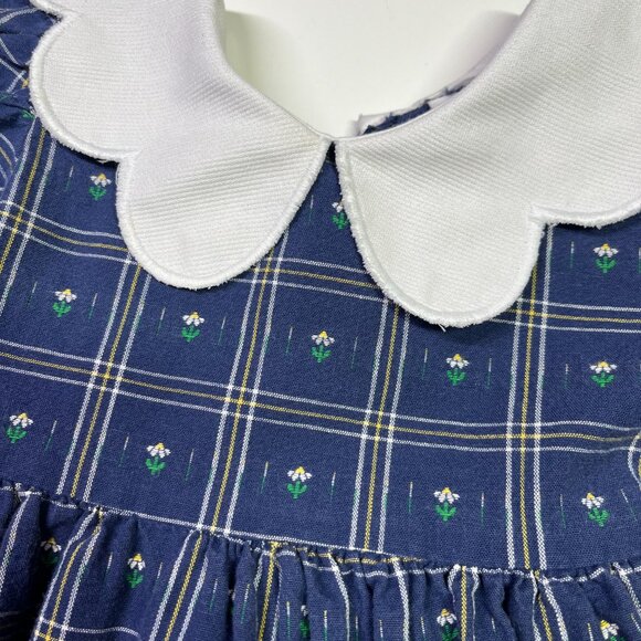 Vintage Good Lad Size 4T Navy Blue Floral Dress Scalloped Collar Lace Trim - Picture 4 of 8